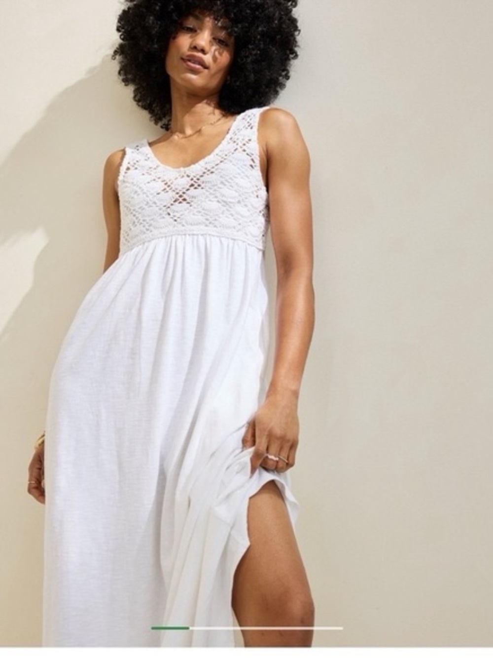 aerie White Crochet Trim Sleeveless Maxi Dress